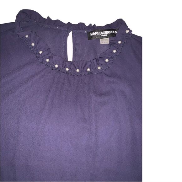 Karl Langerfield Paris navy Davignon pearl neckline blouse - Picture 2 of 2